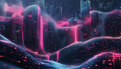 Obraz premium Abstract Digital Landscape with Neon Colors