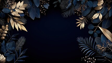 Elegant Blue and Gold Floral Border with Copy Space
