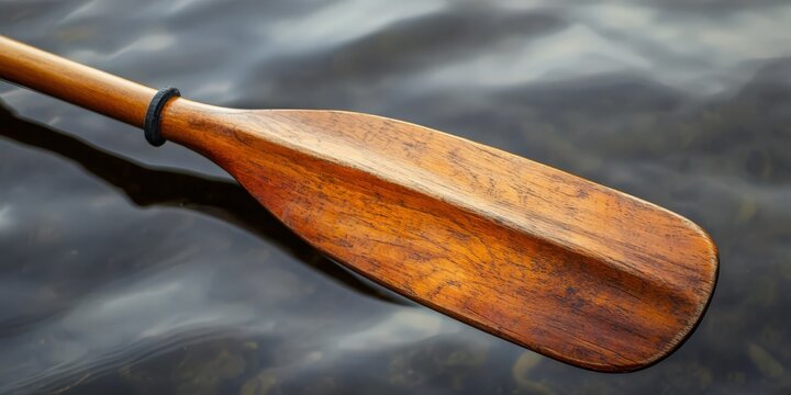 Oar for Canoeing. Wooden Paddle with a Handle for Fun Exercising in Copy Space