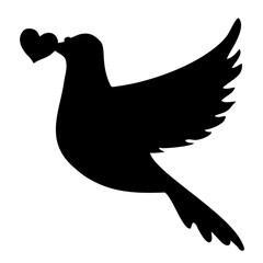 silhouette of a dove flying with a heart in its beak