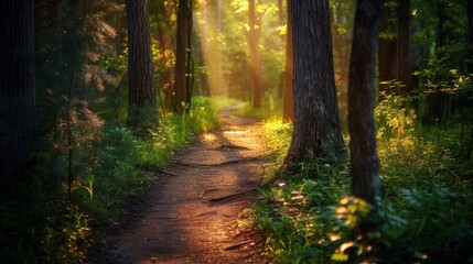 Obraz premium Sunbeams in the Forest Path