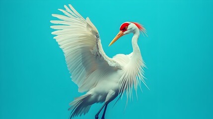 Obraz premium Surreal Dab Gesture of Elegant Japanese Crane Bird on Vivid Turquoise