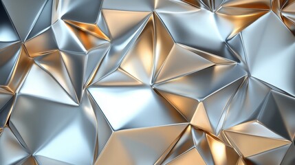 Chrome vector in 3D, silver and gold metallics with raised geometric diamonds, textured surface with light interplay, sharp and modern design