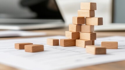 Wooden blocks stacked on a desk, representing strategy and planning.