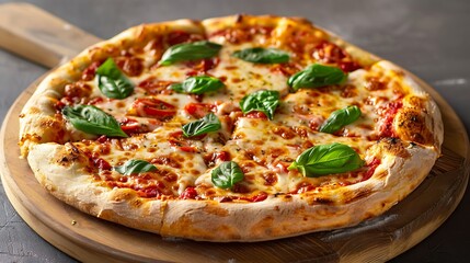 A classic margherita pizza fresh from the oven