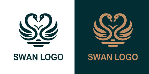 Elegant swan logo design featuring two swans forming a heart shape with their necks, symbolizing love and grace. Ideal for luxury brands, wedding services, or nature-themed businesses © Yayagisawa
