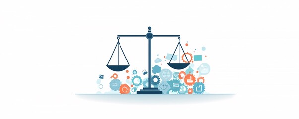 Illustration of a balance scale weighing different economic policies, concept of fiscal responsibility and economic balance