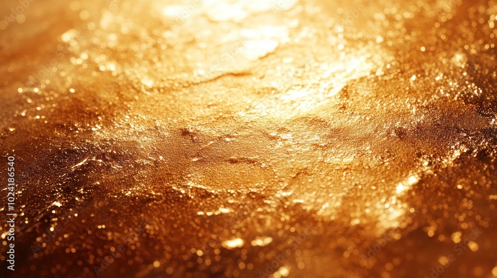 Wall mural abstract background of textured golden surface with blurred light.