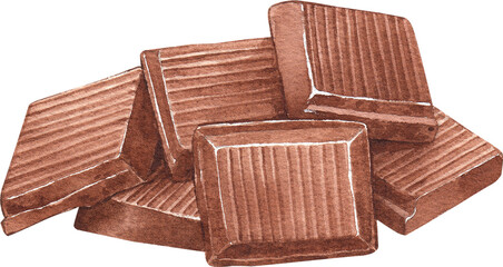 chocolate bars, hand-drawn watercolor illustration