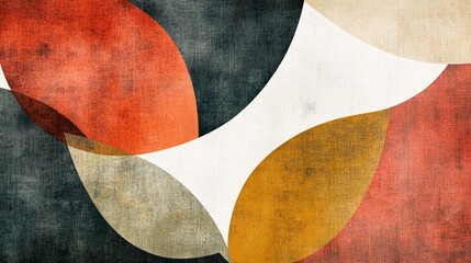 2410_073.abstract nature poster series, curved botanical elements, overlapping leaf silhouettes, earthy color scheme with coral, sage, mustard yellow, white negative space, flowing lines, modern