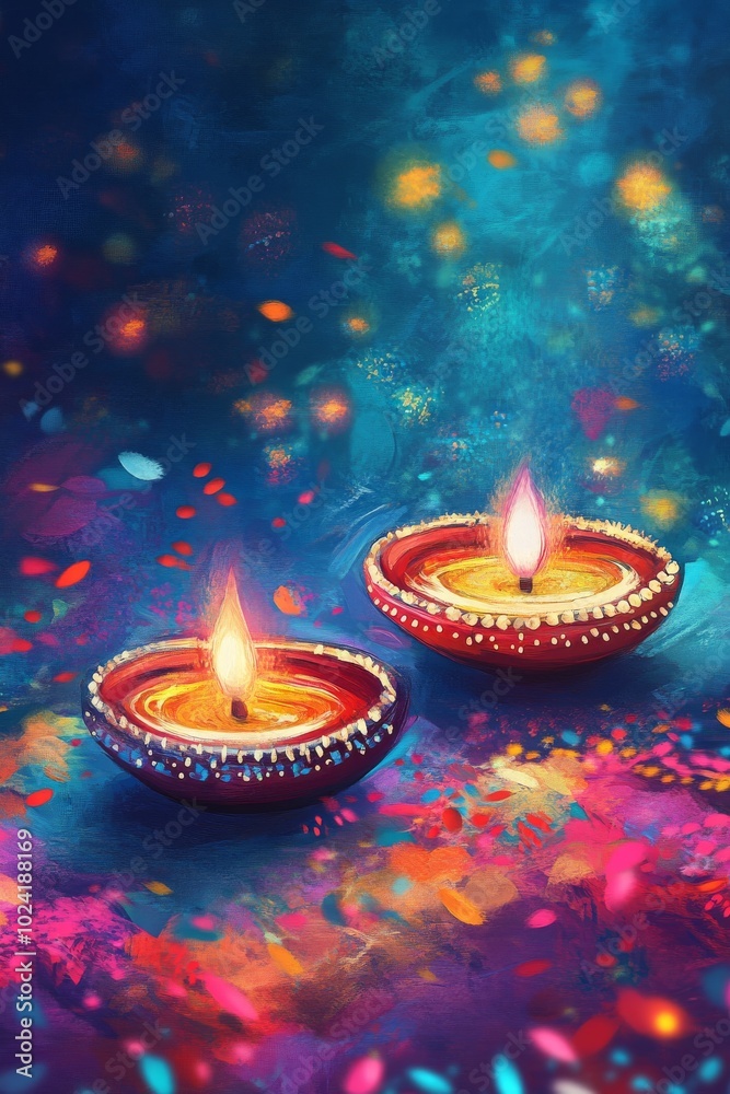 Wall mural Abstract color background with Diwali items