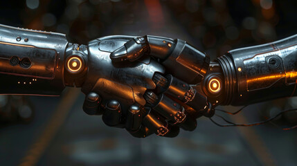 Robot handshake on black background