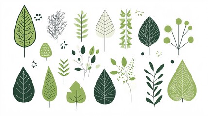Fototapeta premium geometric nature icons, minimal green shapes, abstract leaf patterns, bauhaus-inspired design, flat vector art, organic forms, tessellating tiles