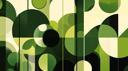 abstract environmental graphics, simplified natural forms, green color variations, modular design elements, bauhaus aesthetic, clean lines and curves
