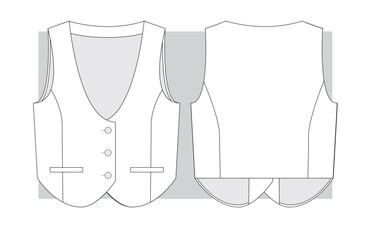 Woman's vest with rounded bottom. Technical sketch. Vector illustration.