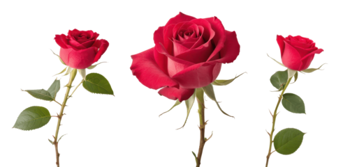 set of red rose isolated on transparent background