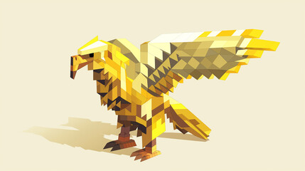 Naklejka premium Illustration of a yellow eagle bird, isometric design, pixel art