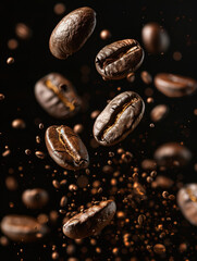 Aesthetic falling coffee beans background