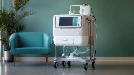 A portable dialysis machine that allows patients to perform treatments at home or while traveling, with simple setup instructions and minimal maintenance