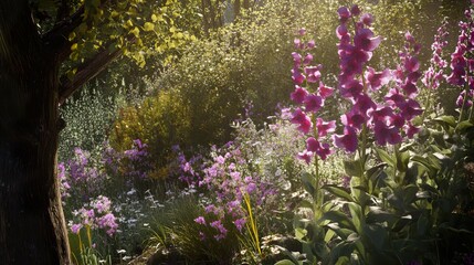 Obraz premium Vibrant Purple Flowers Blooming in a Lush Garden