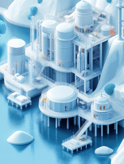 Metallurgical plant. Isometric industrial buildings, equipment
