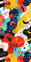 Fototapeta premium A colorful abstract painting with a lot of different shapes and colors. The painting is full of energy and movement
