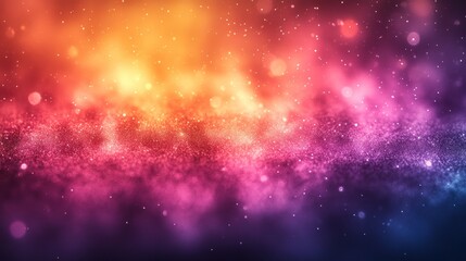 A vibrant cosmic background with colorful gradients and sparkling particles.