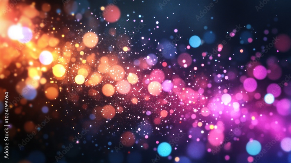 Poster a vibrant abstract background of colorful bokeh lights and sparkling particles.