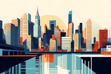 Naklejka premium Modern Cityscape with Geometric Architecture and a Reflected View