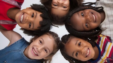 Obraz premium Diverse group of smiling children in a playful circle, joy and friendship evident.