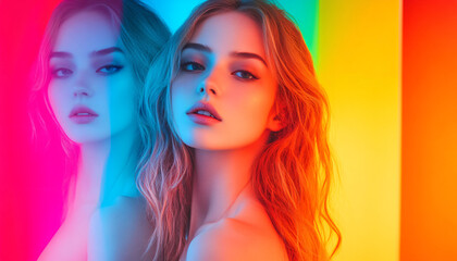 Naklejka premium Capture portraits of people in vivid monochrome environments where their clothing, background, and lighting are all the same color, symbolizing specific emotions