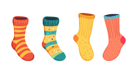 Set of vector colorful Christmas socks in doodle style