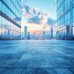 Fototapeta premium Modern Cityscape with Empty Plaza and Sunset Sky