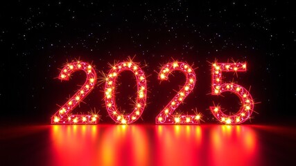 Colorful Glowing Text 2025 for New Year Celebrations in High-Resolution Architectural Photography