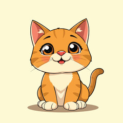 A Cute Cat Sitting With A Adorable Face Flat Character Illustration On Light Background