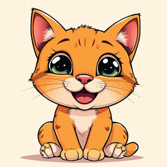 A Cute Cat Sitting With A Adorable Face Flat Character Illustration On Light Background