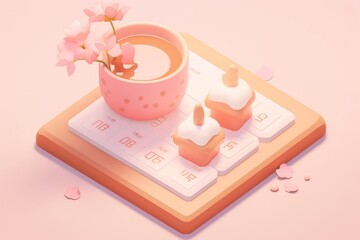 Pink Floral Teacup and Cake on a Calendar