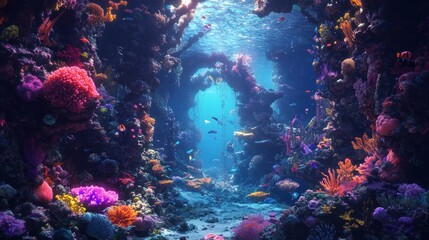 Obraz premium Underwater Scene with Vibrant Coral Reef and Fish