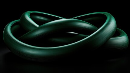 Fototapeta premium Abstract design featuring intertwined green rings on a dark background, symbolizing unity and connection in a modern artistic style.