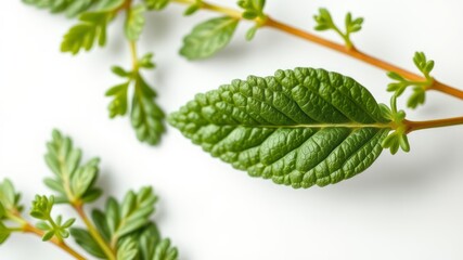 Fresh Green Oregano Leaves Isolated on White Background - High Resolution Documentary Photography