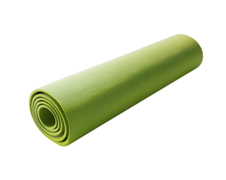 a green rolled yoga mat , isolated on transparent background
