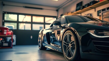 Modern car parked in spacious garage, ready for trade-in, showcasing clean and well-maintained interior.