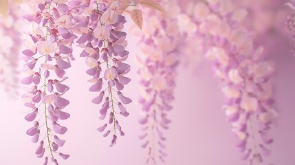 Obraz premium A soft lavender wisteria flower isolated on a light pink background.