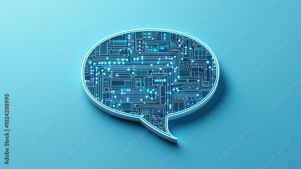 Poster digital conversation: a thought-provoking image of a speech bubble crafted from intricate circuit bo