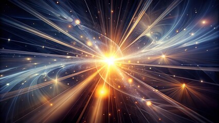 Naklejka premium Celestial Radiance A symphony of light and cosmic energy emanating from a central core, painting the darkness with swirling nebulae and ethereal rays.
