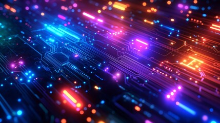 Fototapeta premium Holographic Circuit Board Seamless Background