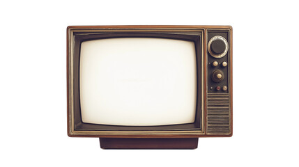 An old vintage television monitor with a blank white screen, isolated on a transparent  background. 