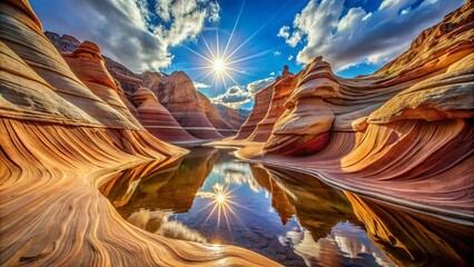 A Pool of Light Reflecting on the Rippled Surface of a Canyon Basin