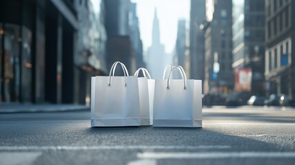 Shopping bags on night city street background, sale and discount concept banner design,promotion tag,Online shopping concept. Discount offer for sale,Shopping cart,black friday,copy space.