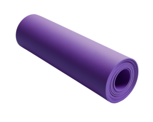 a purple rolled yoga mat , isolated on transparent background.